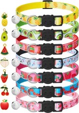 7 Pack Breakaway Cat Collars with Bells  Fruit Pendants, Safety Kitten Collar