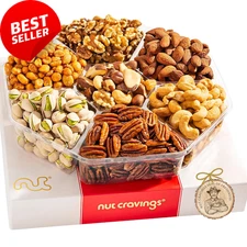 Holiday Mixed Nuts Gift Basket 2LB – 7 Assortments Xmas Snacks Red Gold Box