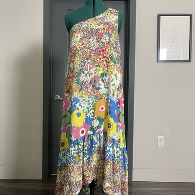 #ad Sarah Campbell for Anthropologie One Shoulder Floral Maxi Dress Small Pockets $110.00