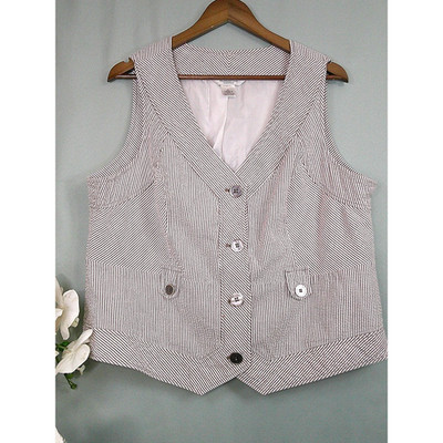 Linea Donna Women's 1X Lined Y2K Vest Brown/White Stripped 100% Cotton