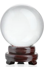 150mm 6" Clear Crystal Ball with Wooden Stand Red Accent Feng Shui Decoration