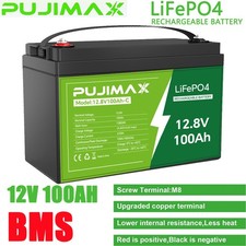 12V 100Ah LiFePO4 Lithium Battery Deep Cycles RV Marine Trolling Motors Off-grid