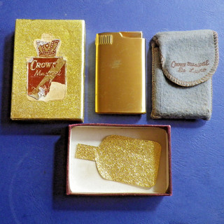 VINTAGE CROWN MUSICAL DELUXE POCKET CIGARETTE LIGHTER BOXED