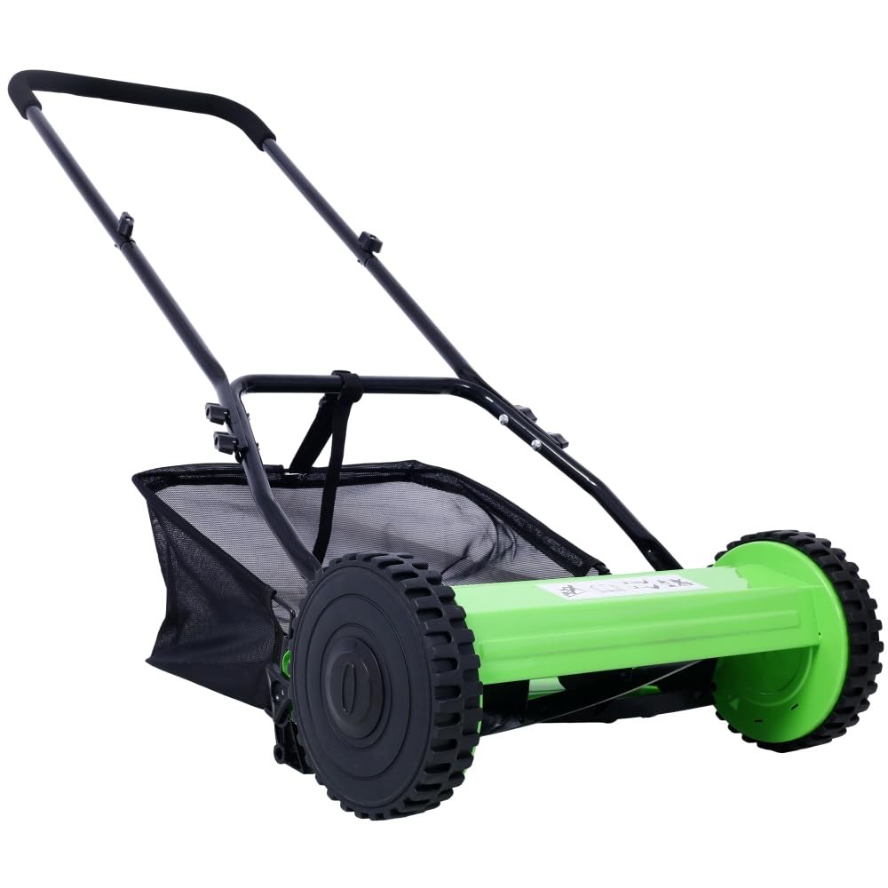16-Inch 5-Blade Push Reel Lawn Mower with Grass Catcher (Green)