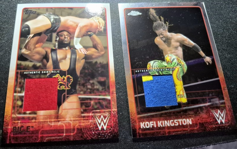 Lot of 2: 2015 Topps WWE - Big E  & Kofi Kingston, NewDay AUTHENTIC Shirt Relic