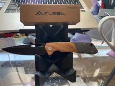 FLISSA Folding Pocket Knife, SANDVIK 14C28N Steel Blade Knife with Olive Wood