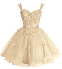 New 2015 Champagne Homecoming Dresses for Teens 3D Butterfly Short Prom Dress