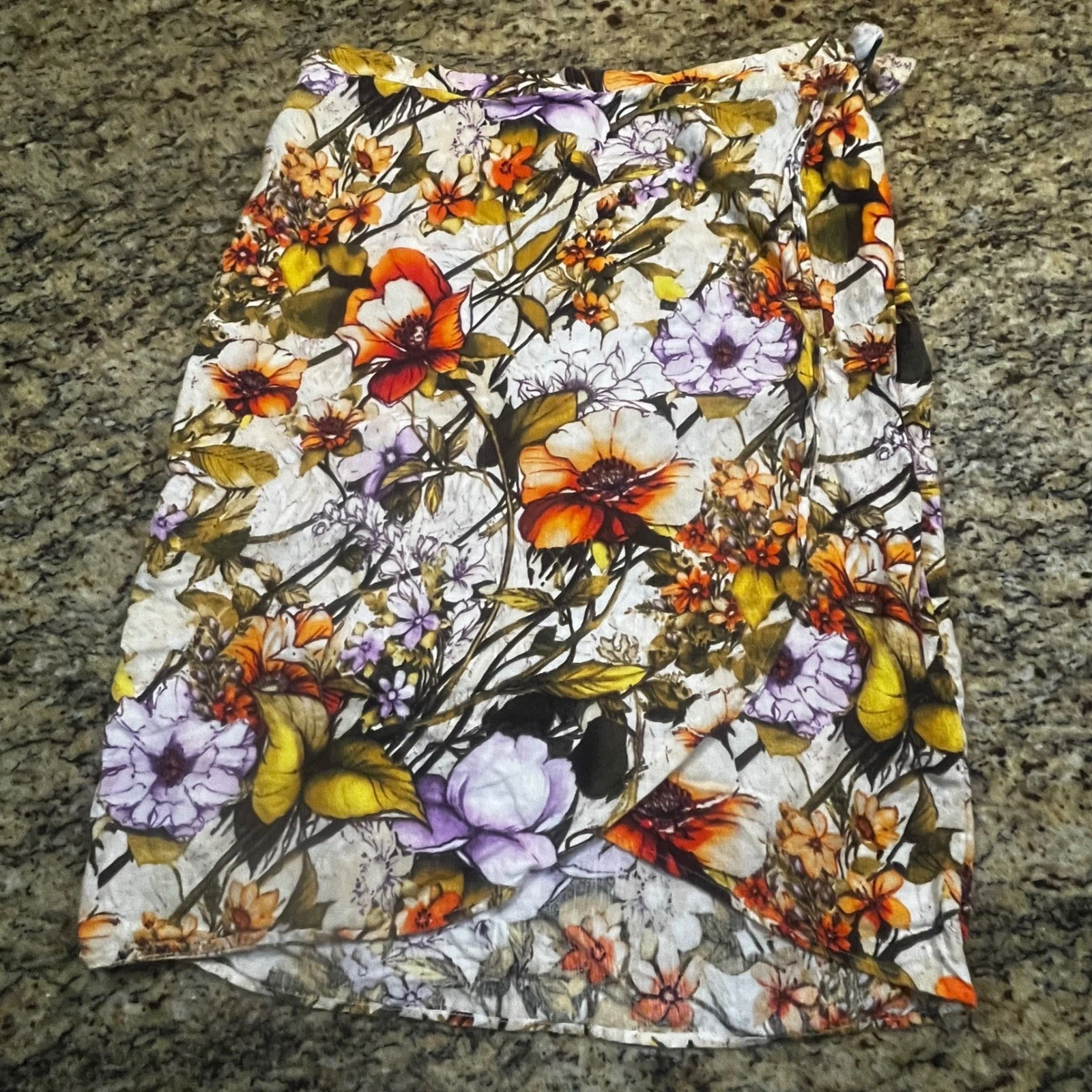 Chicos Floral Linen Wrap Skirt Size 3 US 16/18 Orange Purple Botanical Midi