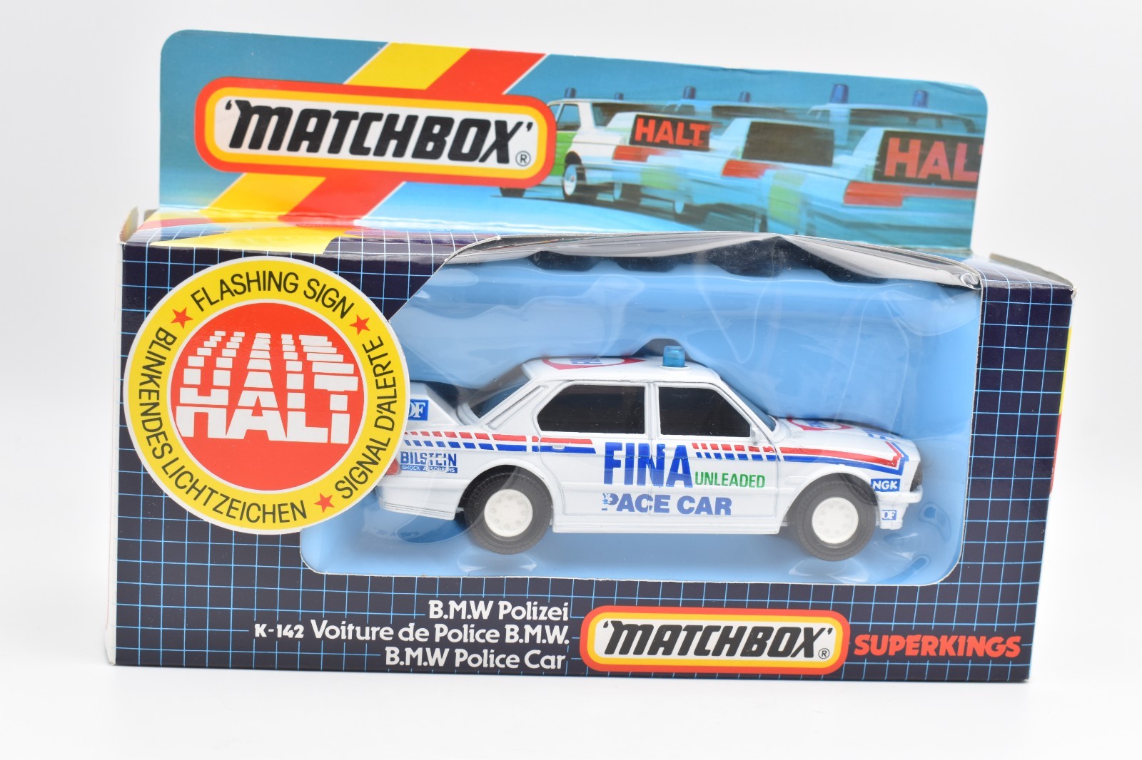Matchbox Super Kings K-142 BMW 5er Series Police FINA Pace Car w/ Box Diecast
