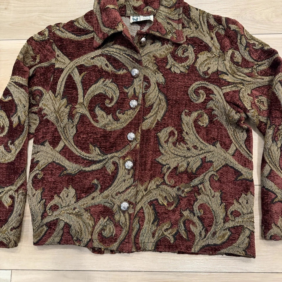 Chaqueta tapiz vintage para mujer mediana - barroca floral chenilla Y2k Foto 3 de 4