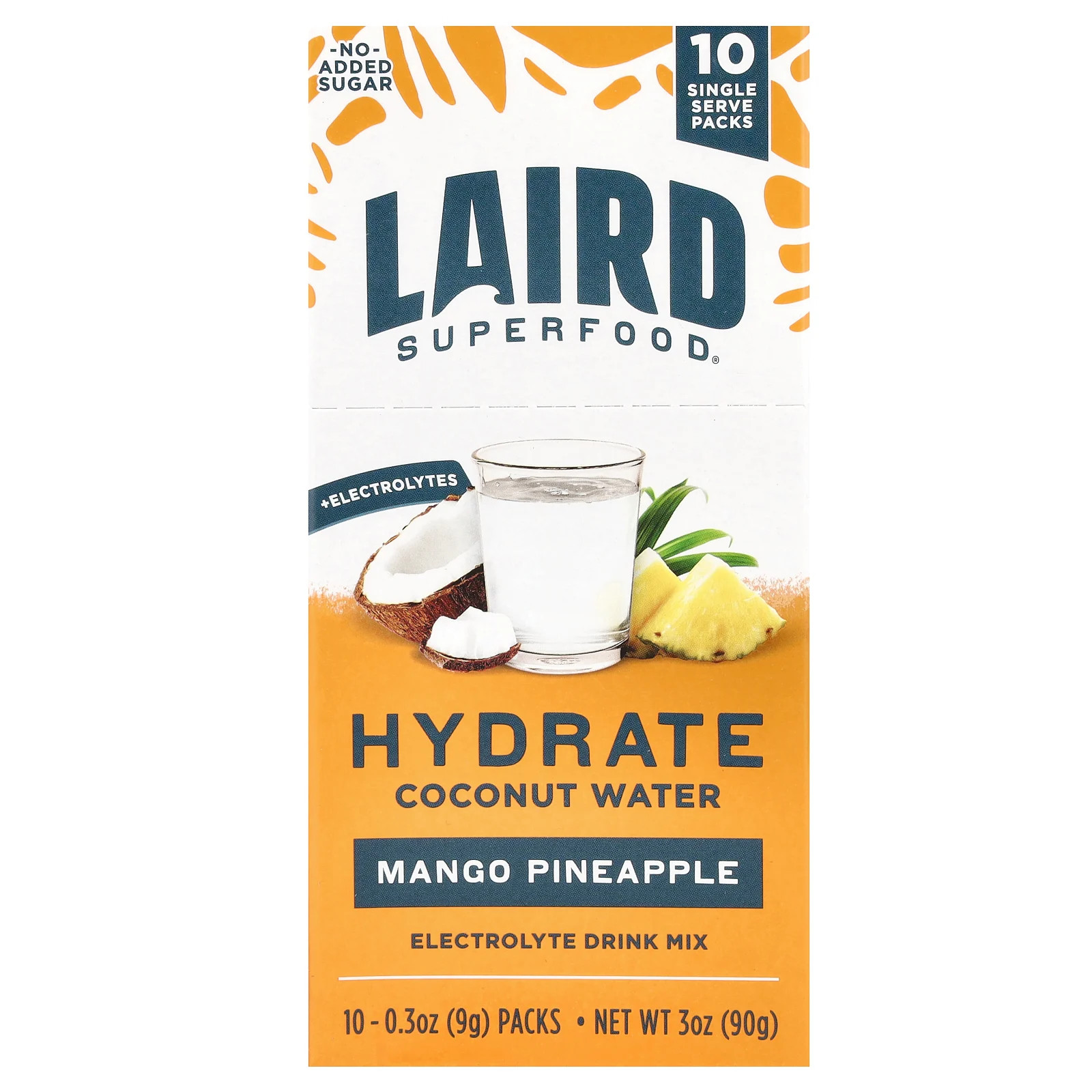 Hydrate Coconut Water, Electrolyte Drink Mix, Mango Pineapple, 10 Single Serve