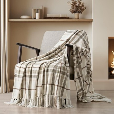 EVERGRACEHOME Chenille Throw Blanket 60''x80'' Knit Tassel Accent Sofa Bed New
