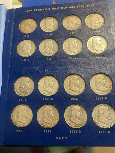 FRANKLIN HALF COMPLETE SET CIRC IN WHITMAN ALBUM ABOUT 12 OZ  SILVER LOOK ( 11W)