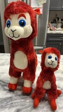 Classic Toy, Co Pair Of Alpaca Llama Red Fur - Blue Eyes Plush. Mamma- baby