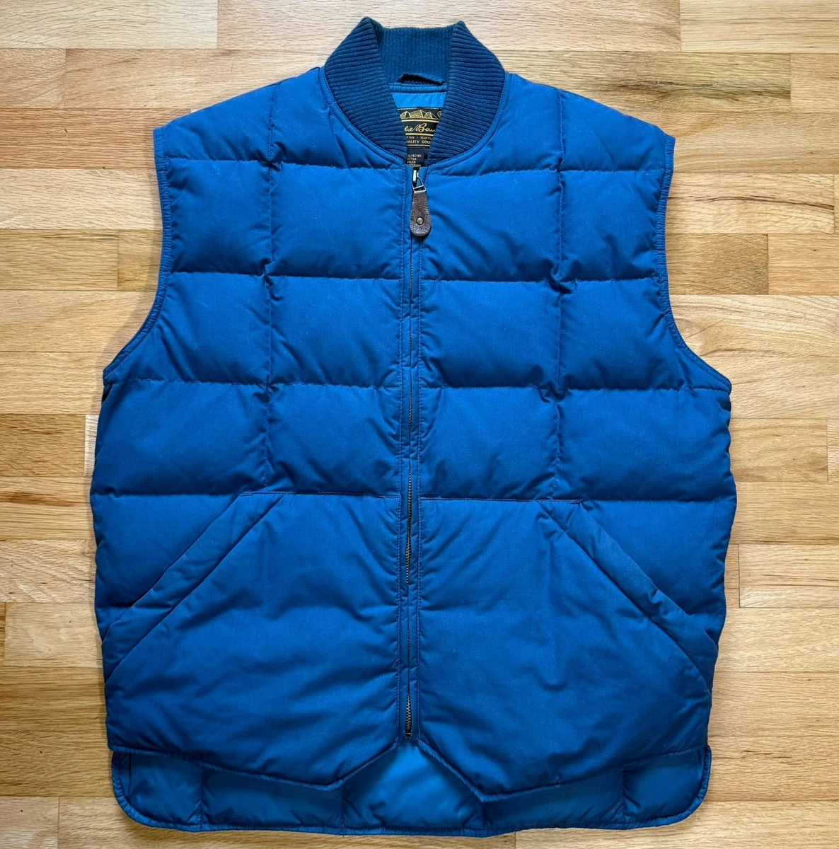 Pull vintage Eddie Bauer homme XL bleu marine laine oeil d'oiseau
