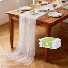 6 Packs Pearl Table Runner, 10FT White Table Runner for Wedding Table Decor, ...
