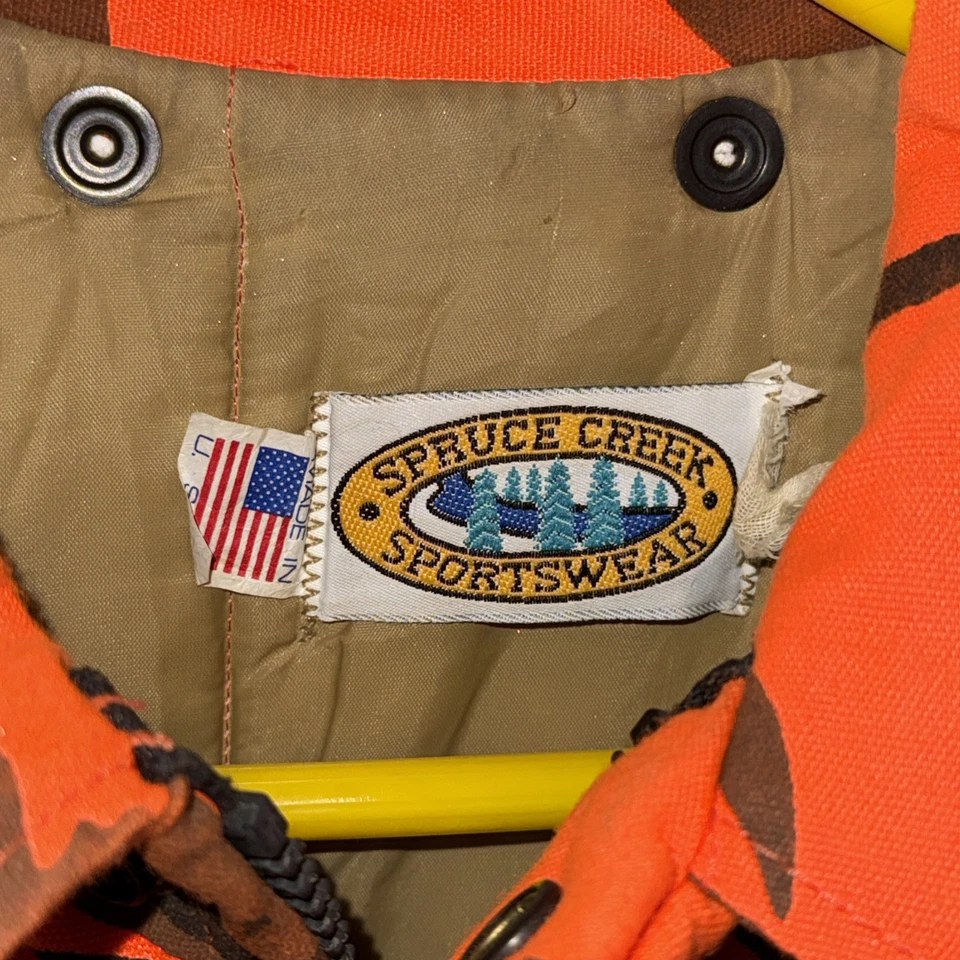 Chaqueta De Colección Spruce Creek Con Capucha Adulto Grande XXL Naranja Neón Camuflaje Caza Años 80 Foto 2 de 4