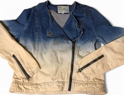RVCA Women s Ombre Biker Jacket Full Zip Zipper Blue Beige Short Size M