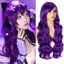 Cosplay Perücke lang lockig violett 80cm synthetisch Halloween Anime