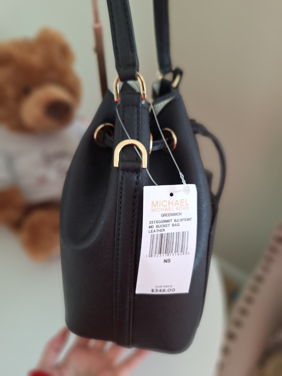 NEW Michael Kors Greenwich Medium Bucket Bag Leather BLACK | eBay