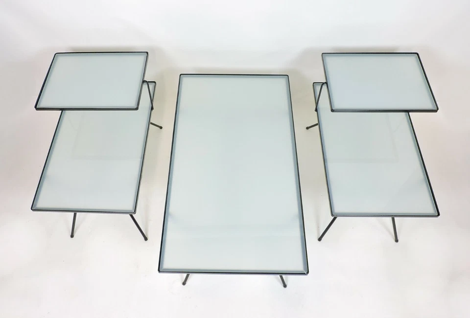 Set of Mid-Century Modern Nelson Style Iron and Glass Tables by Frank and Son - Image 3 of 4