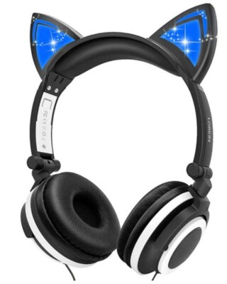LOBKIN Foldable Wired Over Ear Kids Cat Black Headphone (3.5mm Jack)