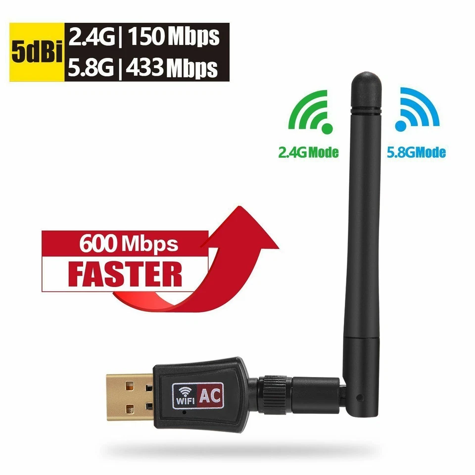 10 Pcs 600 Mbps Dual Band 2.4/5Ghz Wireless USB WiFi Network Adapter w/Antenna - Image 2 of 4