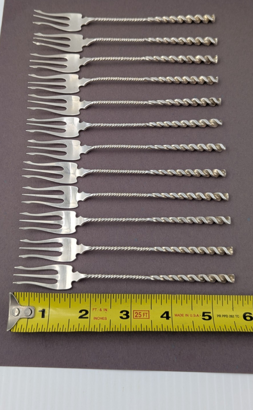 12 Square Twist by Whiting Sterling Silver Cocktail Fork Oyster Forks Set 5.5"