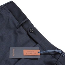 Zanella NWT Dress Pants Size 33 US Curtis In Blue Subtle Pattern 100 Wool