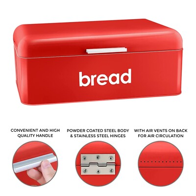 Rote Farbe Retro-Stil Stahlpulverbeschichtet Brotbehälter Küche Laib Lebensmittelaufbewahrung Box