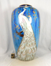 Seltene handbemalte Heinrich & Co. Porzellan Vase " Pfau / peacock  " 55 cm blue
