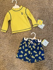 NWT Little Me Boys sz 12 m L/s rashguard swim trunk UPF 50