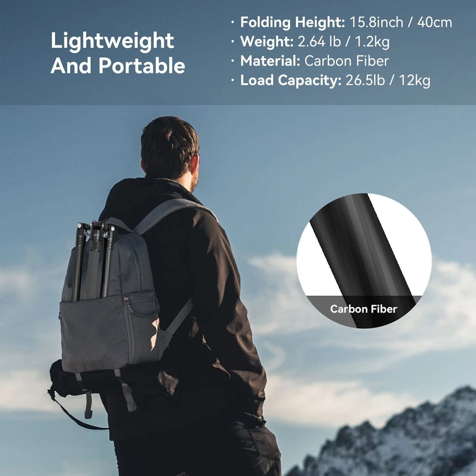 SmallRig 62.2" Carbon Fiber Camera Tripod &Monopod w/Central Column &Ball Head - Image 2 of 4