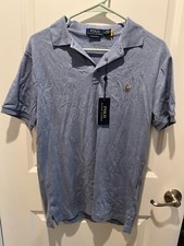  110 Polo Ralph Lauren Custom Slim Fit Blue Heather Polo Shirt Men's Sz Medium