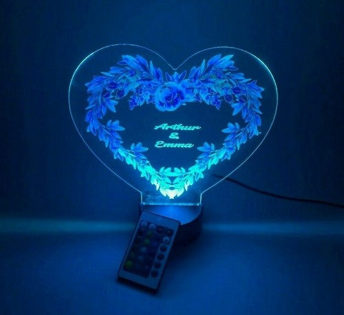 Heart Flower Couples Night Light Up Table Lamp LED Personalized Free With Remote - Picture 5 of 12