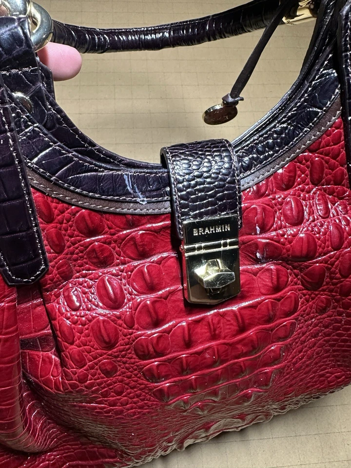 BOLSO DE HOMBRO BRAHMIN RARO ELISA CARMÍN CUERO ROJO/NEGRO Foto 4 de 4