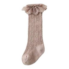 Baby Girls Taupe Lace Ruffle Knee Socks 0-6M 6-12M