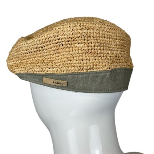 KANGOL VINTAGE Raffia Straw Linen Flat Cap Hat L 59cm Golf Baker Boy Mod Hat - Picture 4 of 8