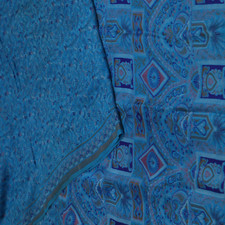 Swastik Vintage Blue Sarees 100 Pure Silk Floral Printed Sari 5YD Craft Fabric