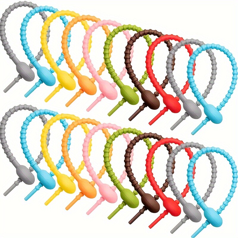 5pcs Silicone Reusable Bag Ties Twist Wire Fasten Cable Zip Tie ...
