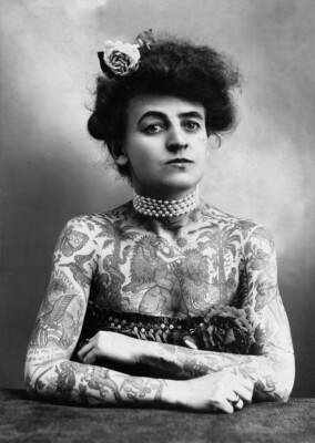 An old photo of a woman with tattoos Viintage Old Photo 8.5 x 11 Reprints