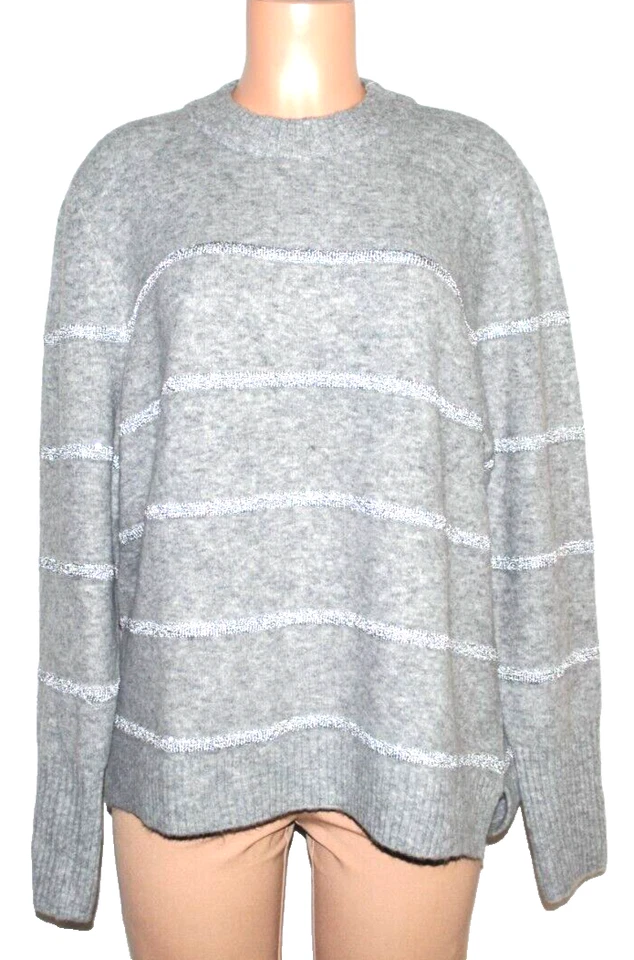 Isaac Mizrahi Live!Apres Mini Sequin Stripe Pullover Sweater,grey Medium A671281 - Image 2 of 4