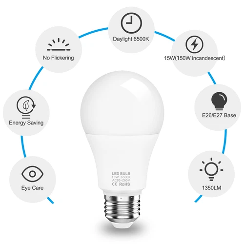 E26 LED Light Bulbs 50W 90W 150W 180W Watt Equivalent E27 6500K Bright Daylight