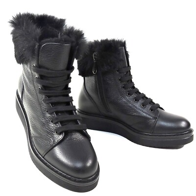 ALBERTO CICCIOLI   WOMEN'S BLACK LEATHER COMFORT WINTER ANKLE BOOTIE SIZE 7us
