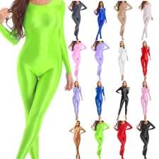 Women's Shiny Wet Look Long Sleeves Jumpsuit Solid Color Night Dance Clubwear