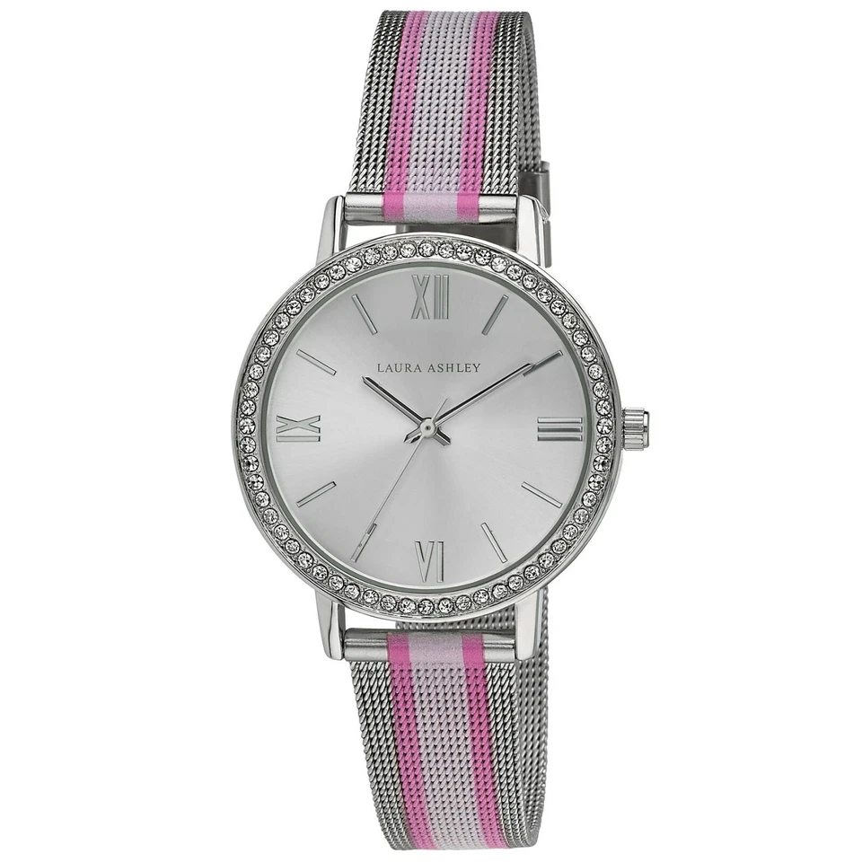 Reloj Laura Ashley Mujer 36mm Bisel Cristal Rayas Rugby Malla Correa Foto 4 de 4