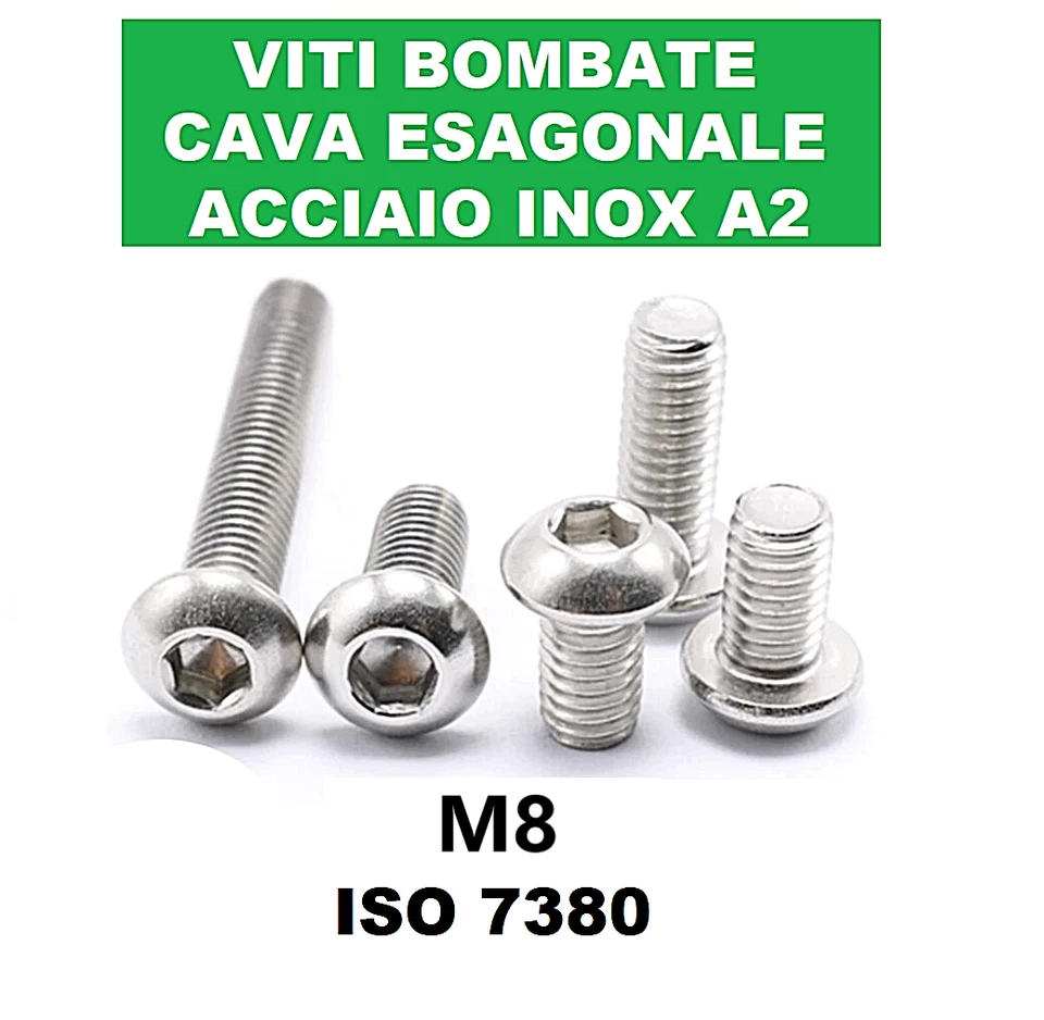 VITI M8 PERNI BULLONI IN ACCIAIO INOX TESTA BOMBATA CAVA ESAGONALE TBEI BOTTONE - Immagine 4 di 4