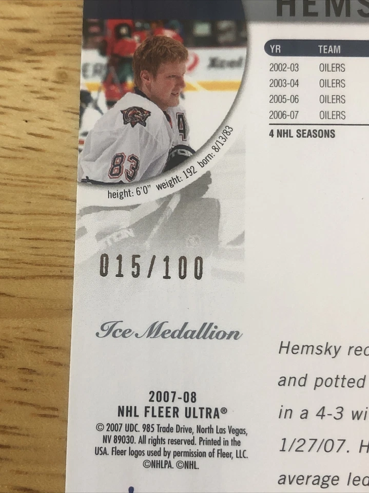 2007-08 Fleer Ultra ICE Medallion Ales Hemsky #117 015/100 - Image 3 of 3
