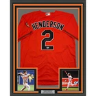Framed Autographed/Signed Gunnar Henderson 35x39 Orange Baseball Jersey BAS COA