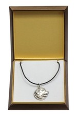 Leonberger - silver covered necklace with dog in box, quality, Art Dog IE